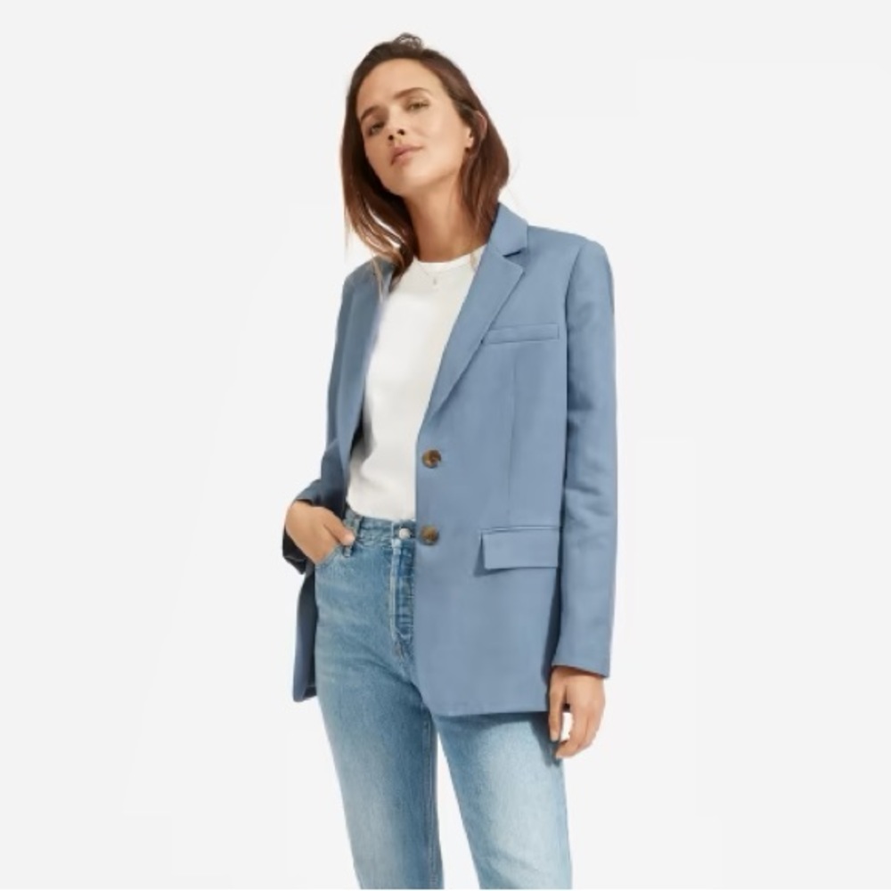 Everlane The Cotton-Linen Blazer Blue